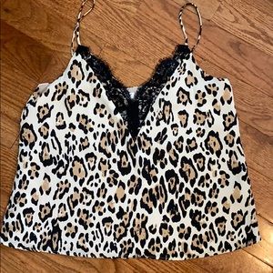 Leopard and lace v neck tank